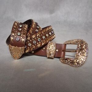 Nocona Western Rhinestone Bling Belt Women's Large Brown Gold